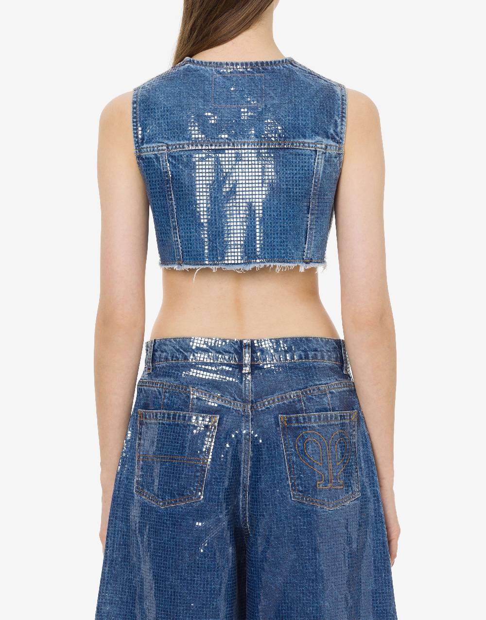 Philosophy Di Lorenzo Serafini Gilet crop in denim con paillettes Prezzo Ridotto