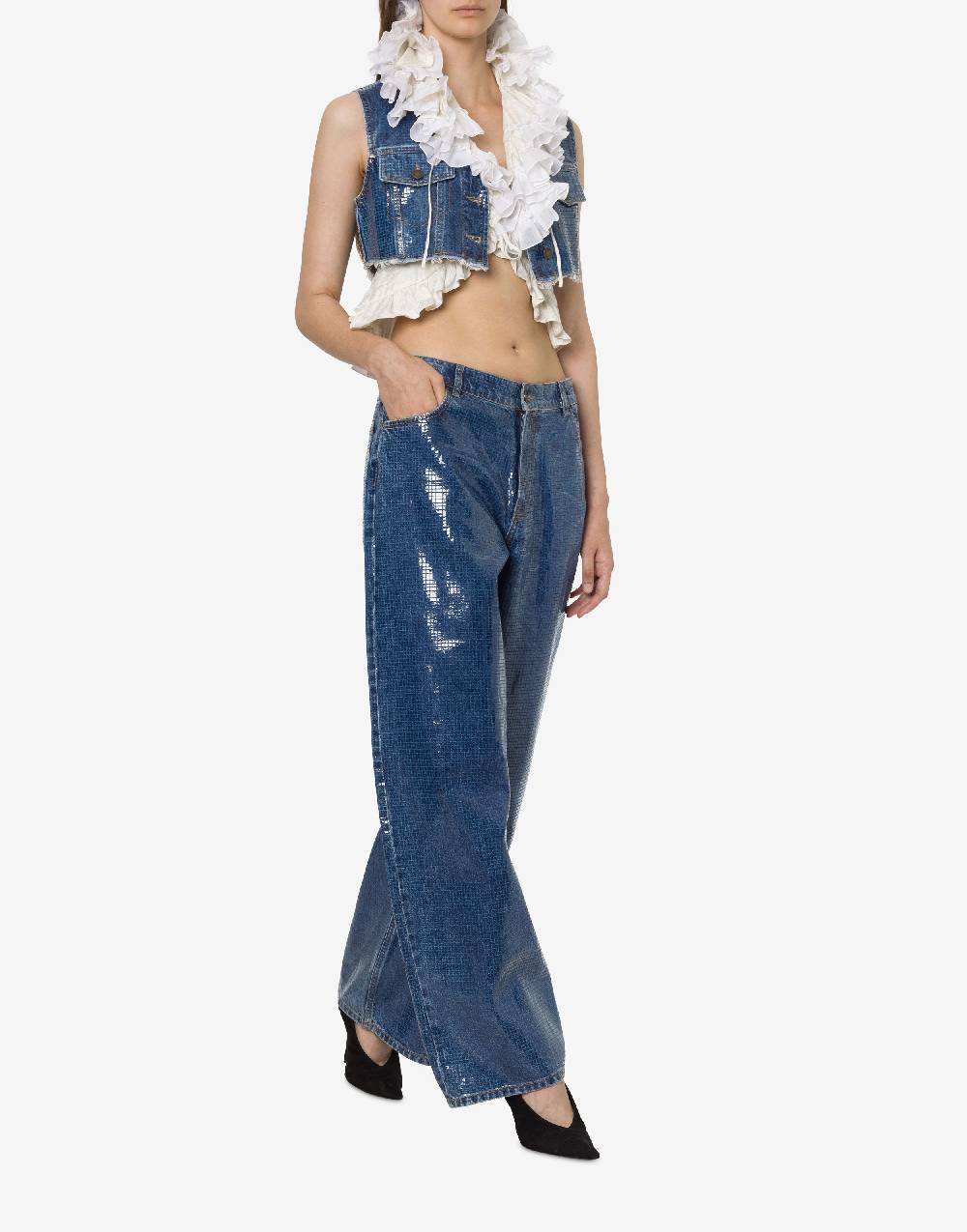 Philosophy Di Lorenzo Serafini Gilet crop in denim con paillettes Prezzo Ridotto