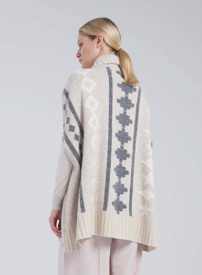 Lorena Antoniazzi PONCHO JACQUARD IN LANA E ALPACA Vendita Calda