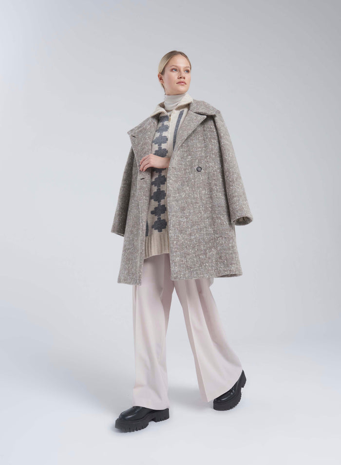Lorena Antoniazzi PONCHO JACQUARD IN LANA E ALPACA Vendita Calda