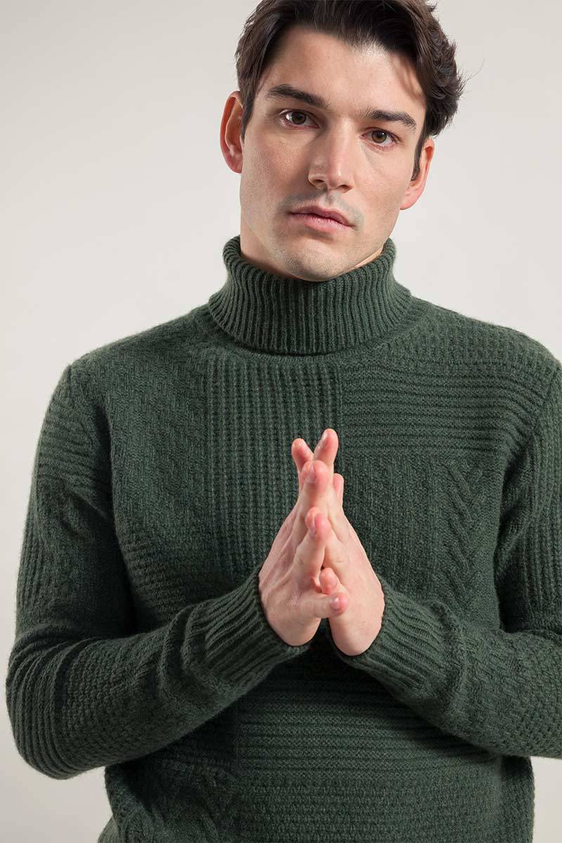Rifò BARTOLOMEO Maglia Collo Alto Uomo Cashmere Rigenerato Vendita Calda