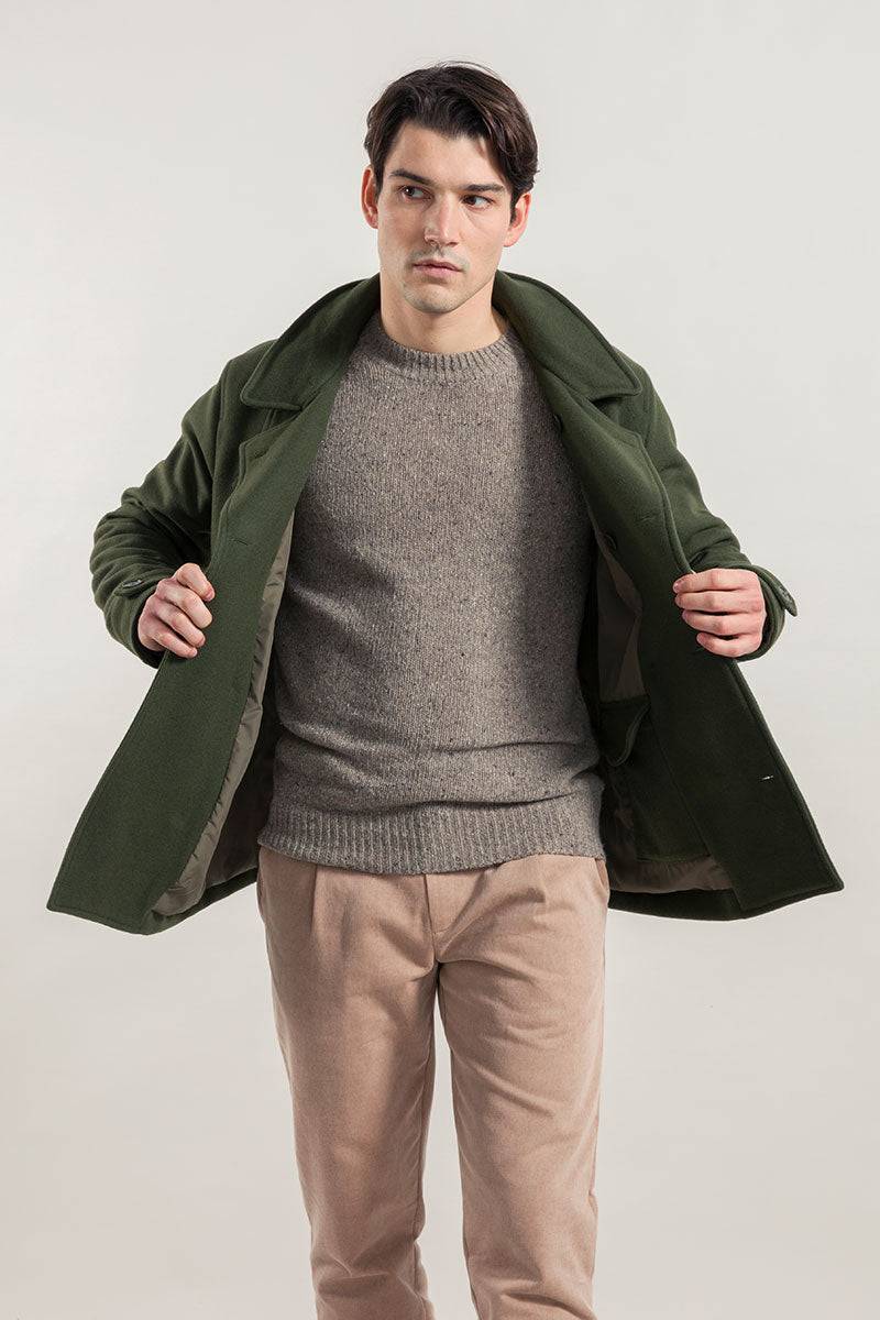 Rifò ACHAB Giacca Peacoat Uomo Lana Rigenerata Saldi Di Fabbrica