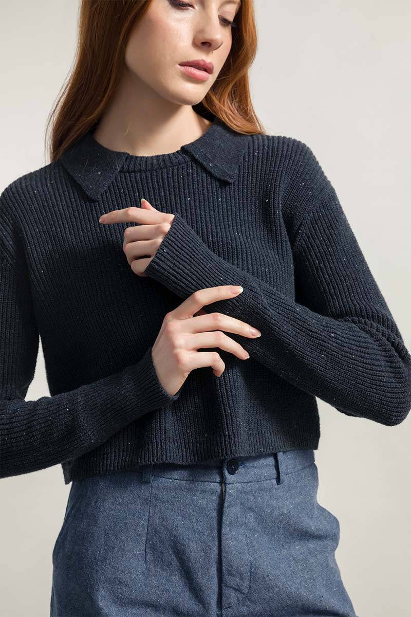 Rifò MARTINA Maglia Cropped Donna Cotone Jeans Rigenerato Outlet