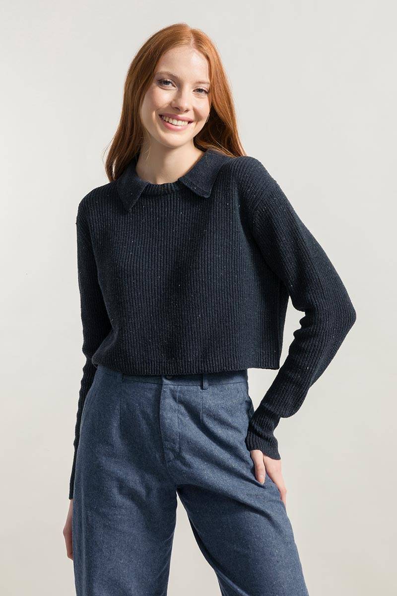 Rifò MARTINA Maglia Cropped Donna Cotone Jeans Rigenerato Outlet