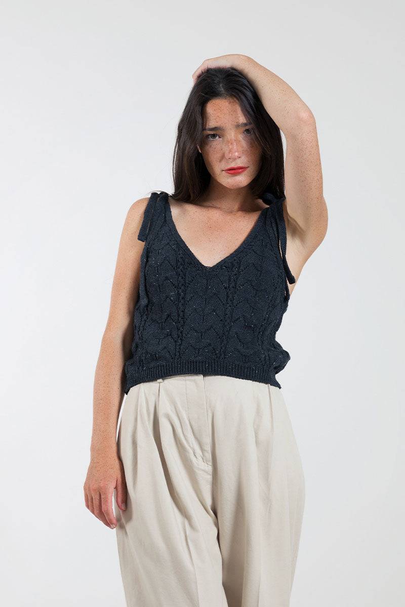 Rifò RENÉ Top Donna Cotone Jeans Rigenerato Acquista Ora