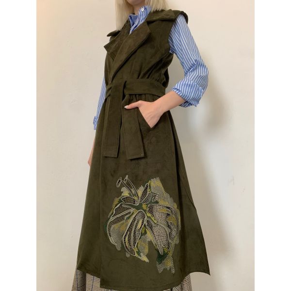 Stella Jean GILET LUNGO CON RICAMO FIORE Italy