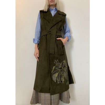 Stella Jean GILET LUNGO CON RICAMO FIORE Italy