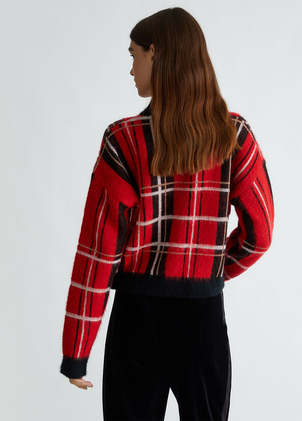 Liu Jo Pullover in tartan rosso Sottocosto