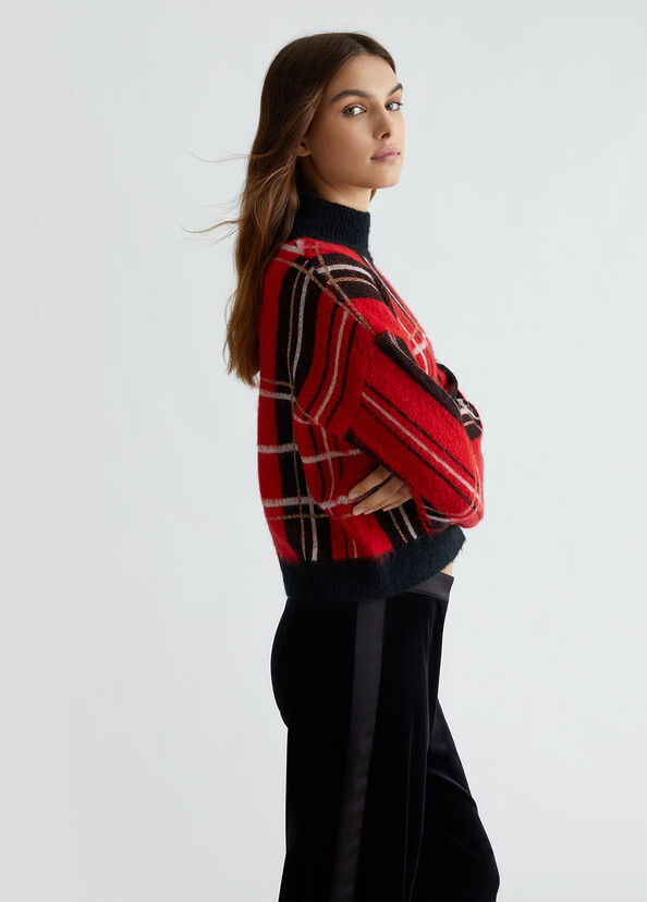 Liu Jo Pullover in tartan rosso Sottocosto
