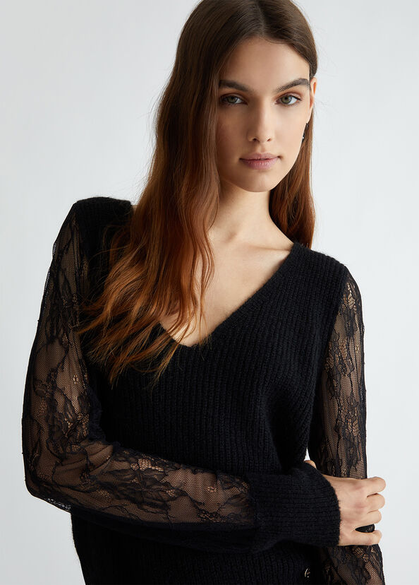 Liu Jo Maglia nera con pizzo Hotsell