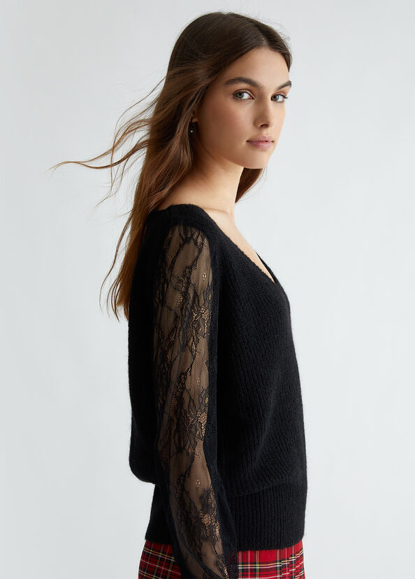 Liu Jo Maglia nera con pizzo Hotsell