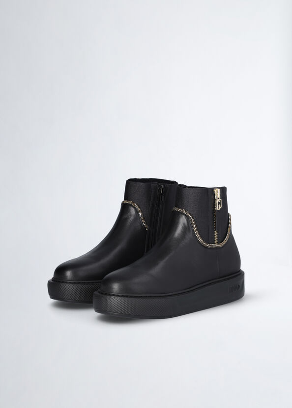 Liu Jo Stivaletti neri in pelle con strass Italia