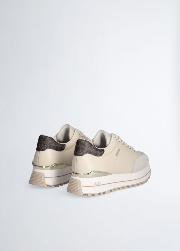 Liu Jo Sneakers platform in pelle beige Consegna Veloce