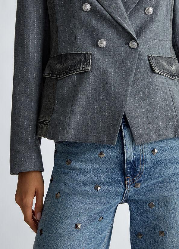 Liu Jo Blazer in twill gessato e denim Offerta