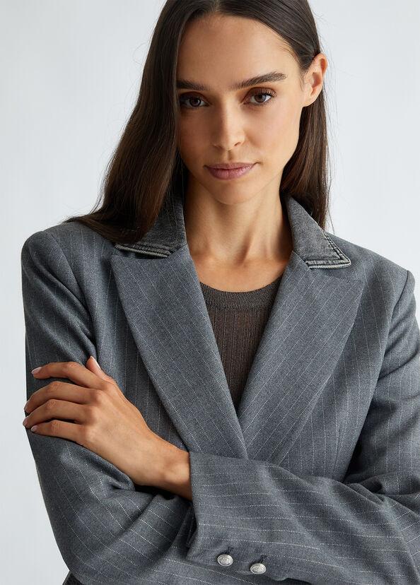 Liu Jo Blazer in twill gessato e denim Offerta