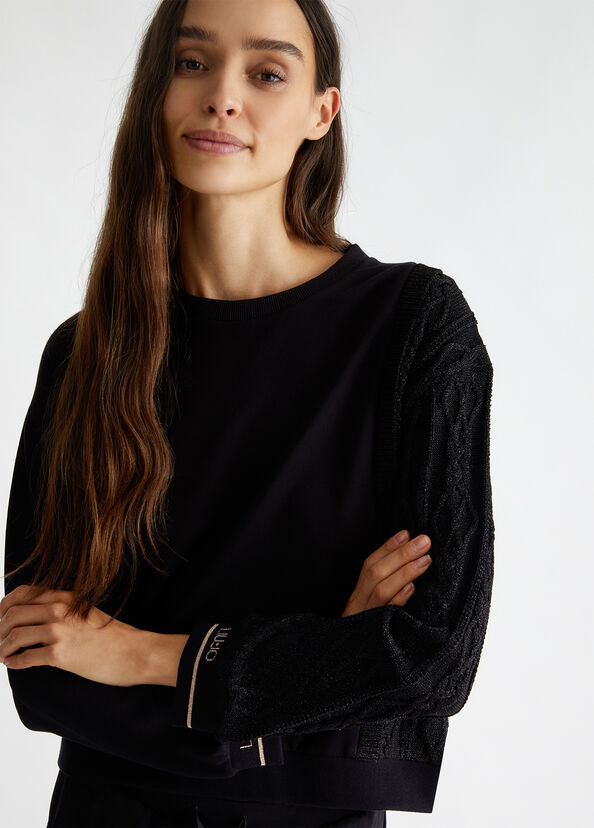 Liu Jo Felpa nera con inserto in maglia Hotsell
