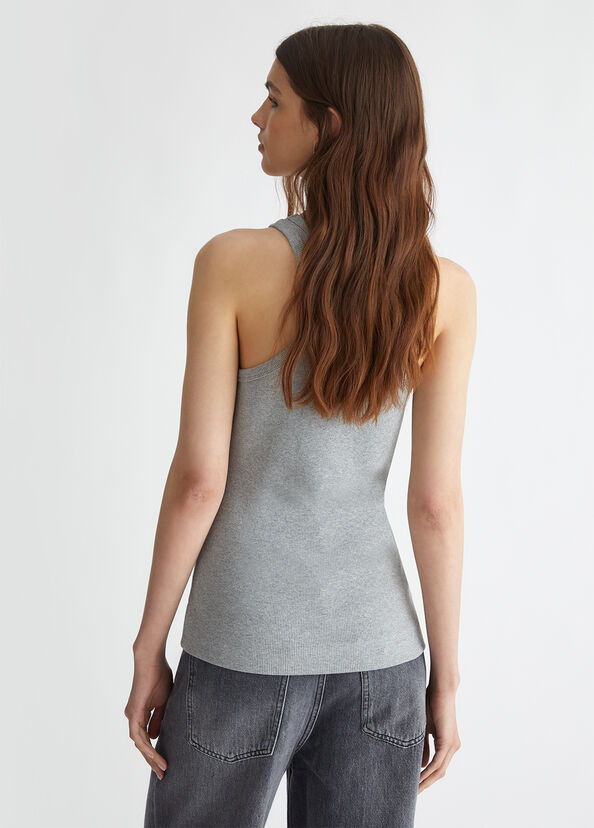 Liu Jo Top a costine con logo In Linea