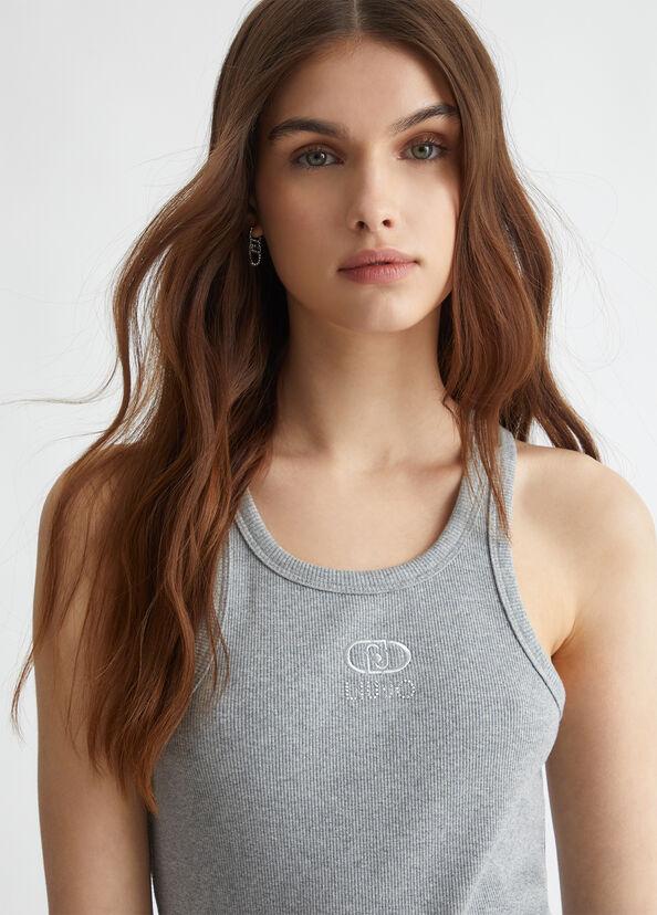 Liu Jo Top a costine con logo In Linea