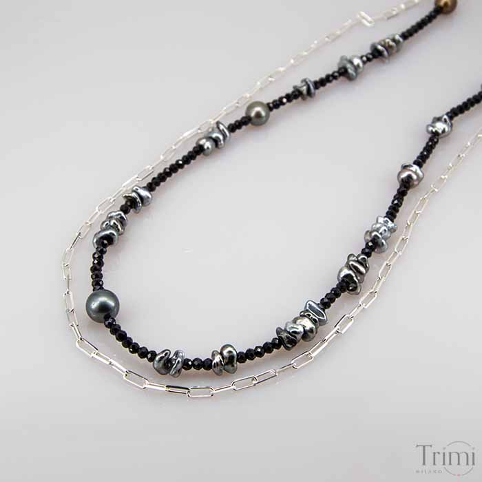 Trimi Gioielli Collana con perle di tahiti e spinello e keshi Consegna Veloce