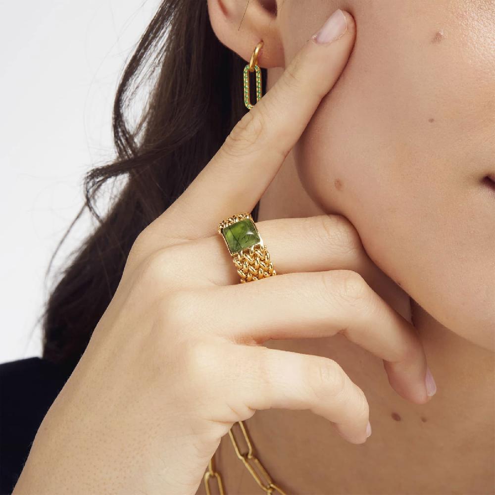 Unoaerre Anello in argento dorato con pietra Peridot Verde | UNOAERRE Gioielli Consegna Veloce