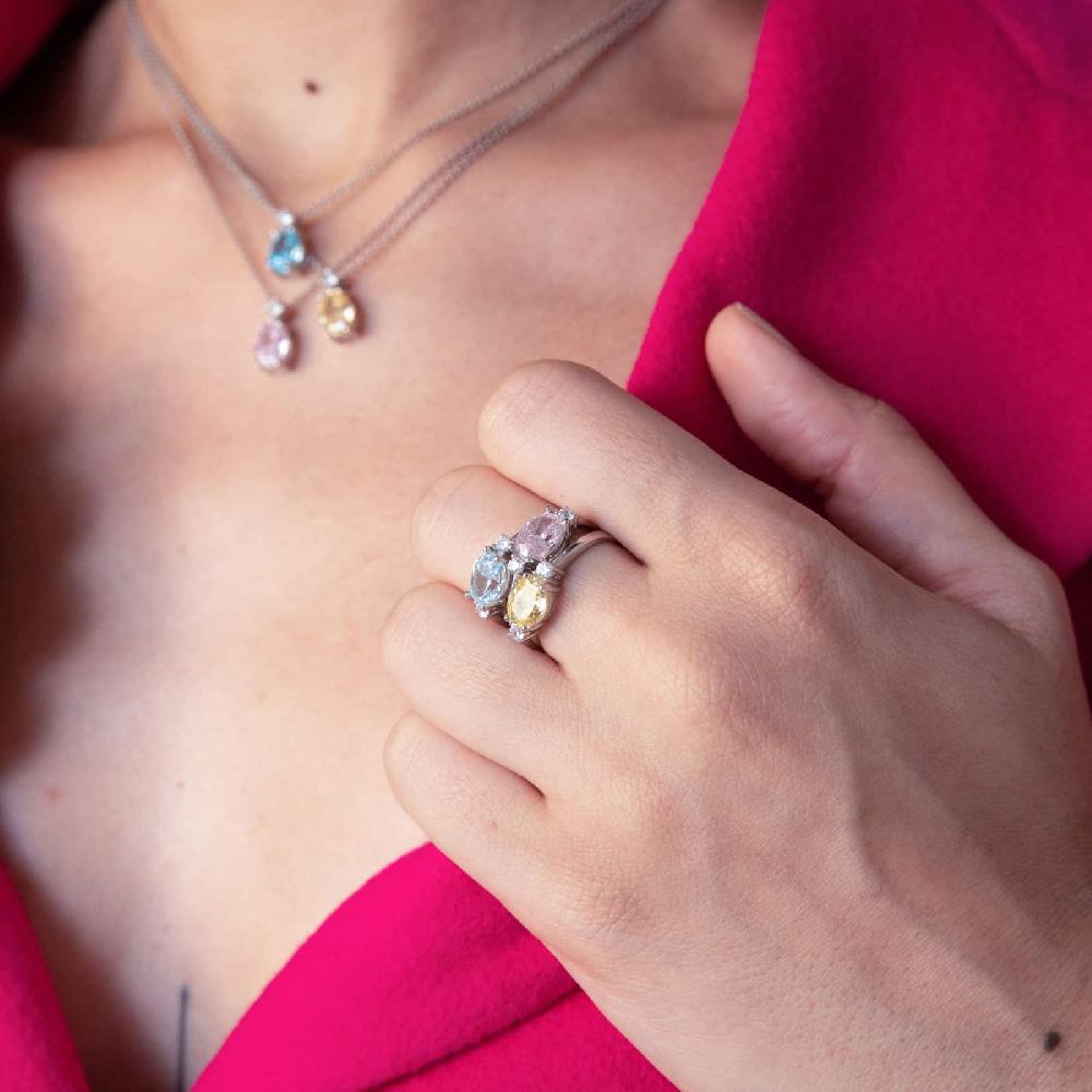 Unoaerre Anello solitario in argento con cubic zirconia rosa | UNOAERRE Gioielli Economico