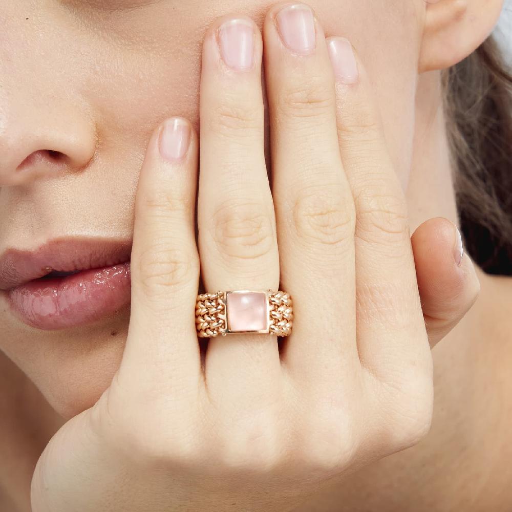 Unoaerre Anello in argento dorato rosa con quarzo rosa | UNOAERRE Gioielli Online