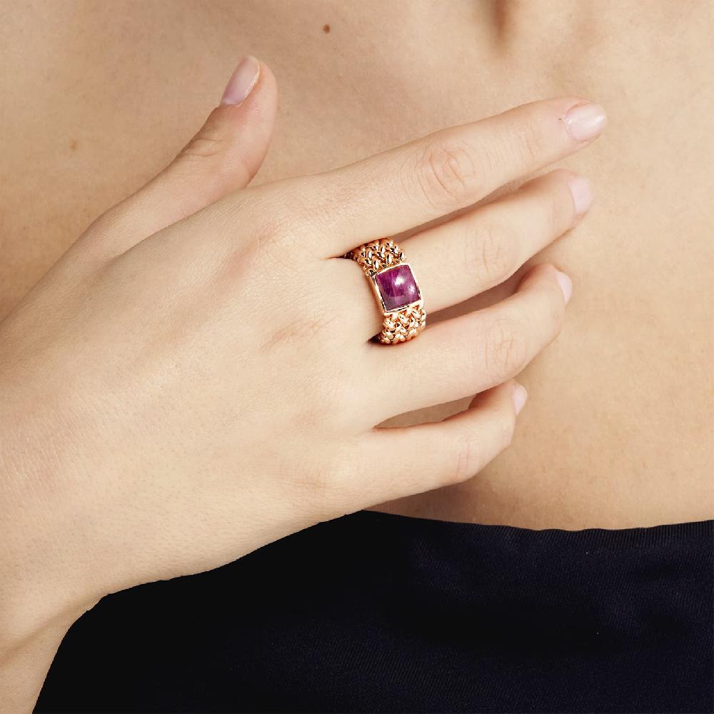 Unoaerre Anello in argento dorato rosa con radice di rubino | UNOAERRE Gioielli Vendita Calda