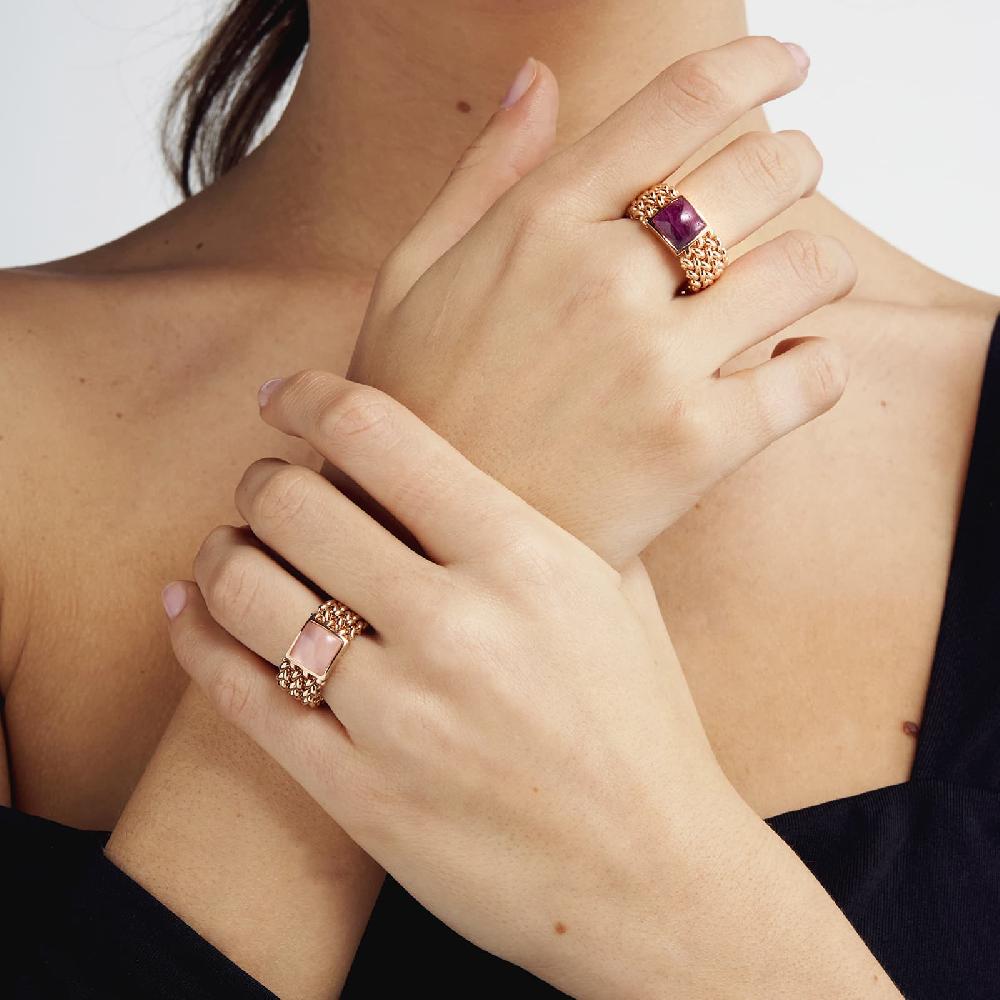 Unoaerre Anello in argento dorato rosa con radice di rubino | UNOAERRE Gioielli Vendita Calda