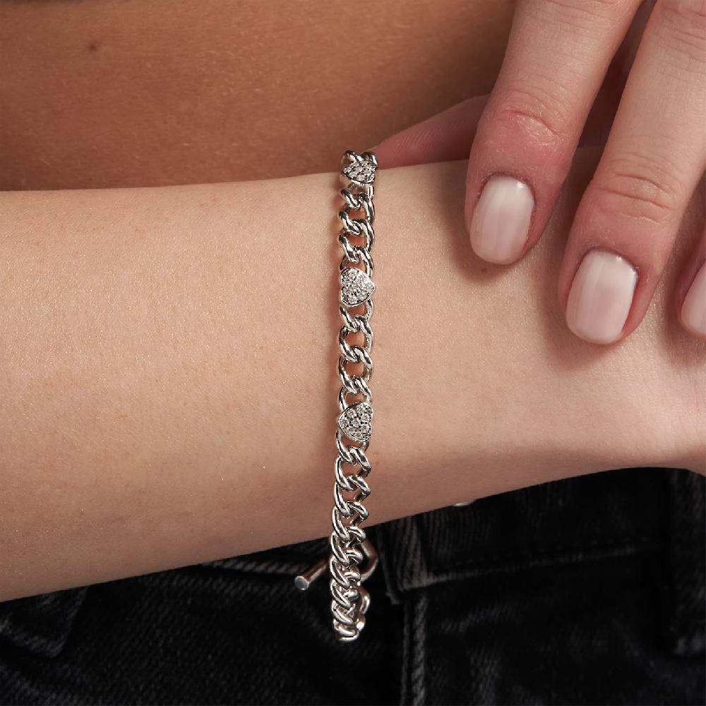 Unoaerre Bracciale in argento rodiato con cuori e cubic zirconia | UNOAERRE Gioielli Qualità