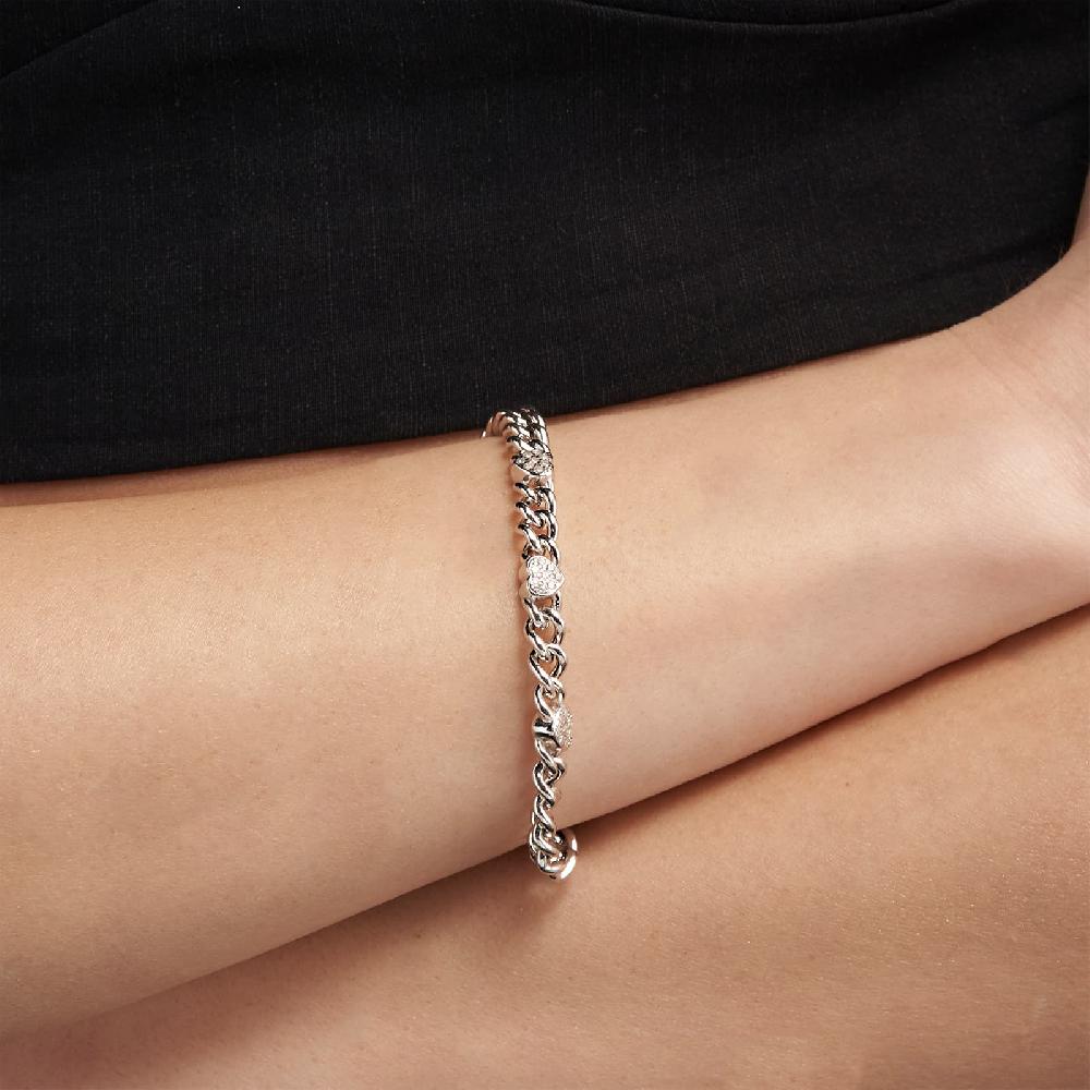 Unoaerre Bracciale in argento rodiato con cuori e cubic zirconia | UNOAERRE Gioielli Qualità