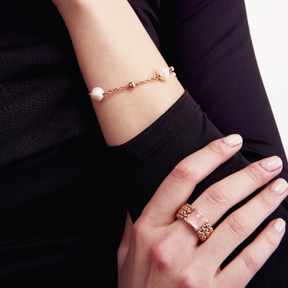 Unoaerre Bracciale in bronzo dorato rosa perle naturali | UNOAERRE Gioielli Vendita