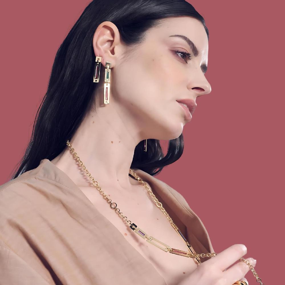 Unoaerre Orecchini lunghi donna con smalto verde e rosa | UNOAERRE Gioielli Comprare a buon mercato