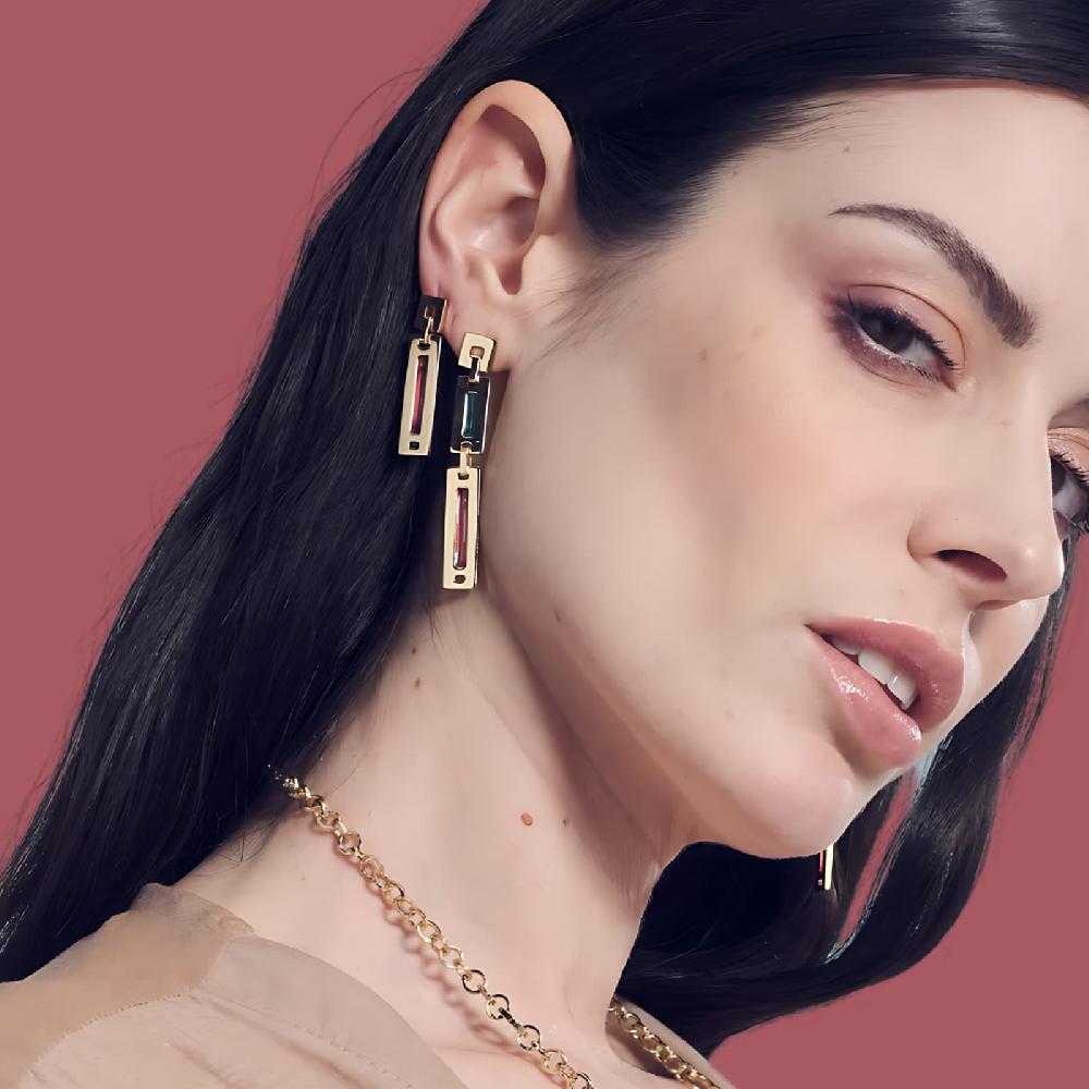 Unoaerre Orecchini lunghi donna con smalto verde e rosa | UNOAERRE Gioielli Comprare a buon mercato