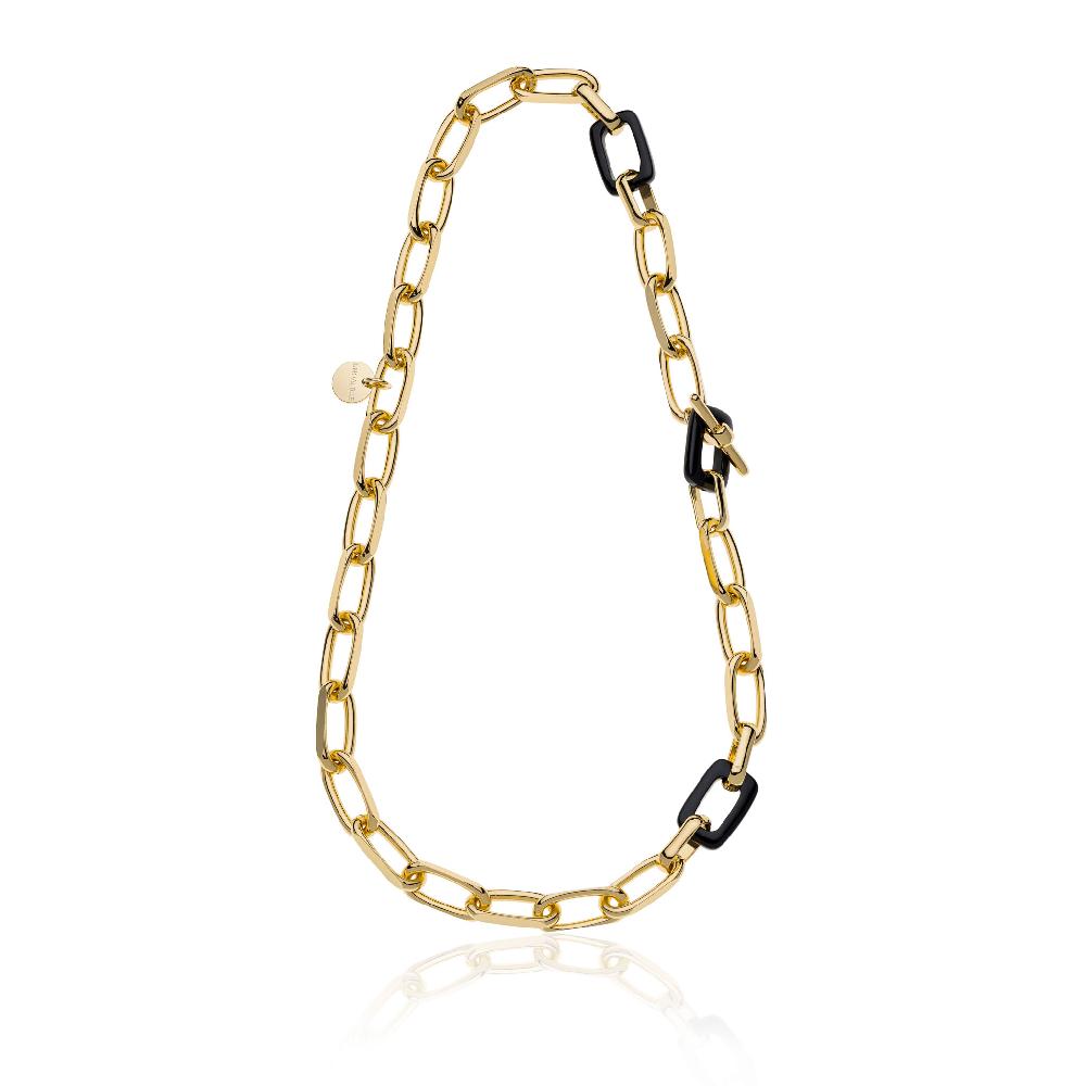 Unoaerre Collana di catena forzatina e maglie in onice nera naturale. | UNOAERRE Gioielli Nuovo