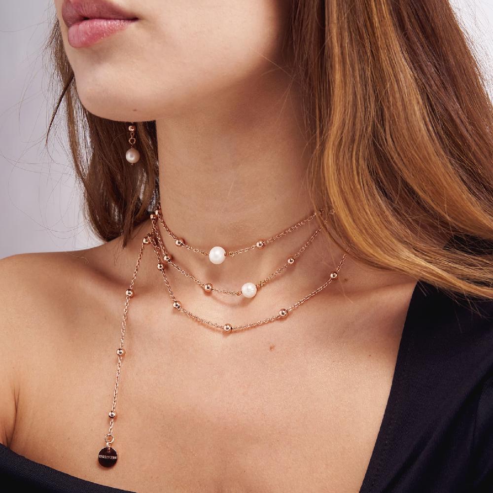 Unoaerre Collana in bronzo dorato rosa con perle | UNOAERRE Gioielli Soddisfazione Garantita