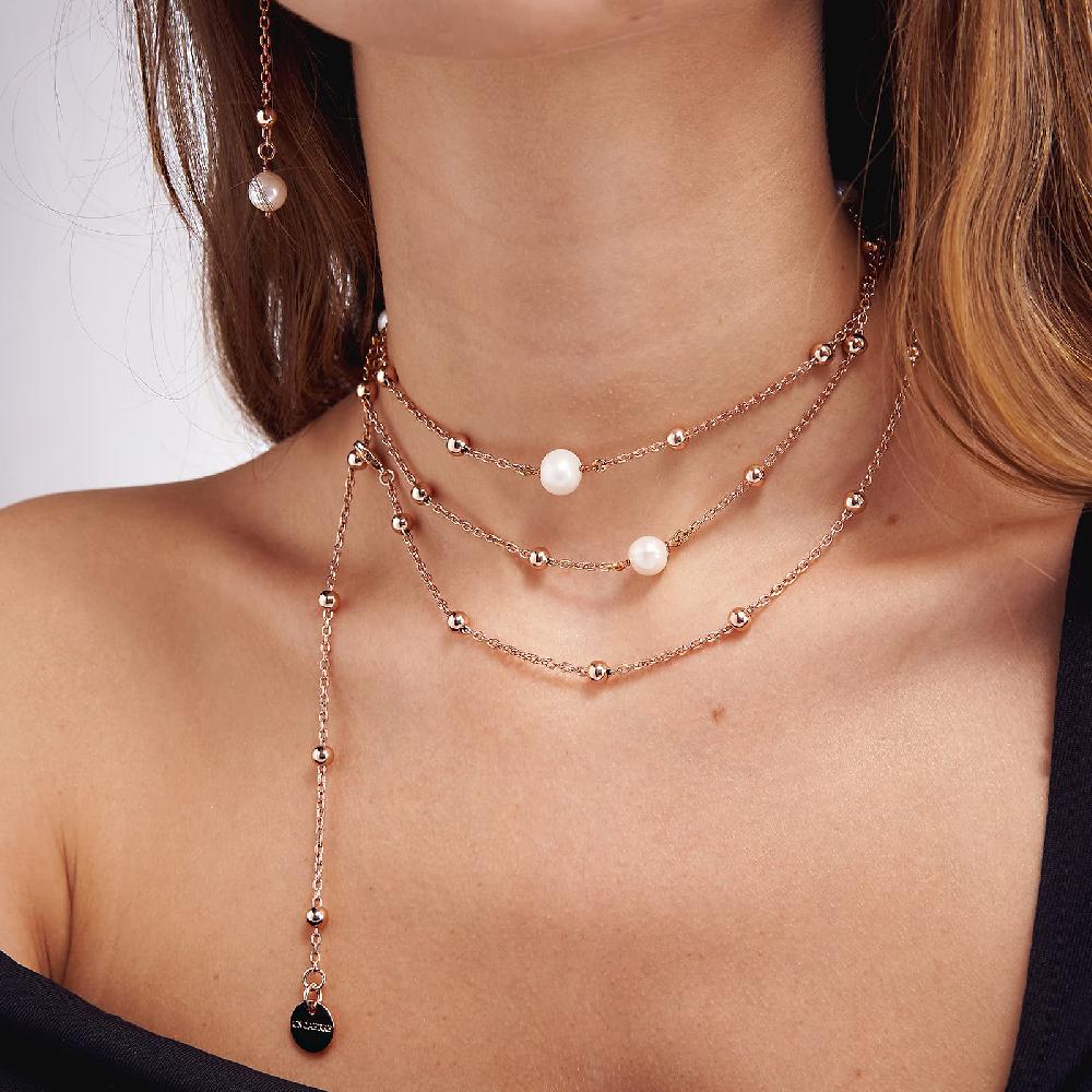 Unoaerre Collana in bronzo dorato rosa con perle | UNOAERRE Gioielli Soddisfazione Garantita
