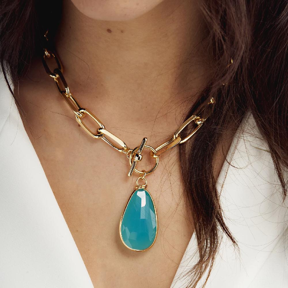 Unoaerre Collana in bronzo dorato cristallo turchese | UNOAERRE Gioielli Promozione Limitata