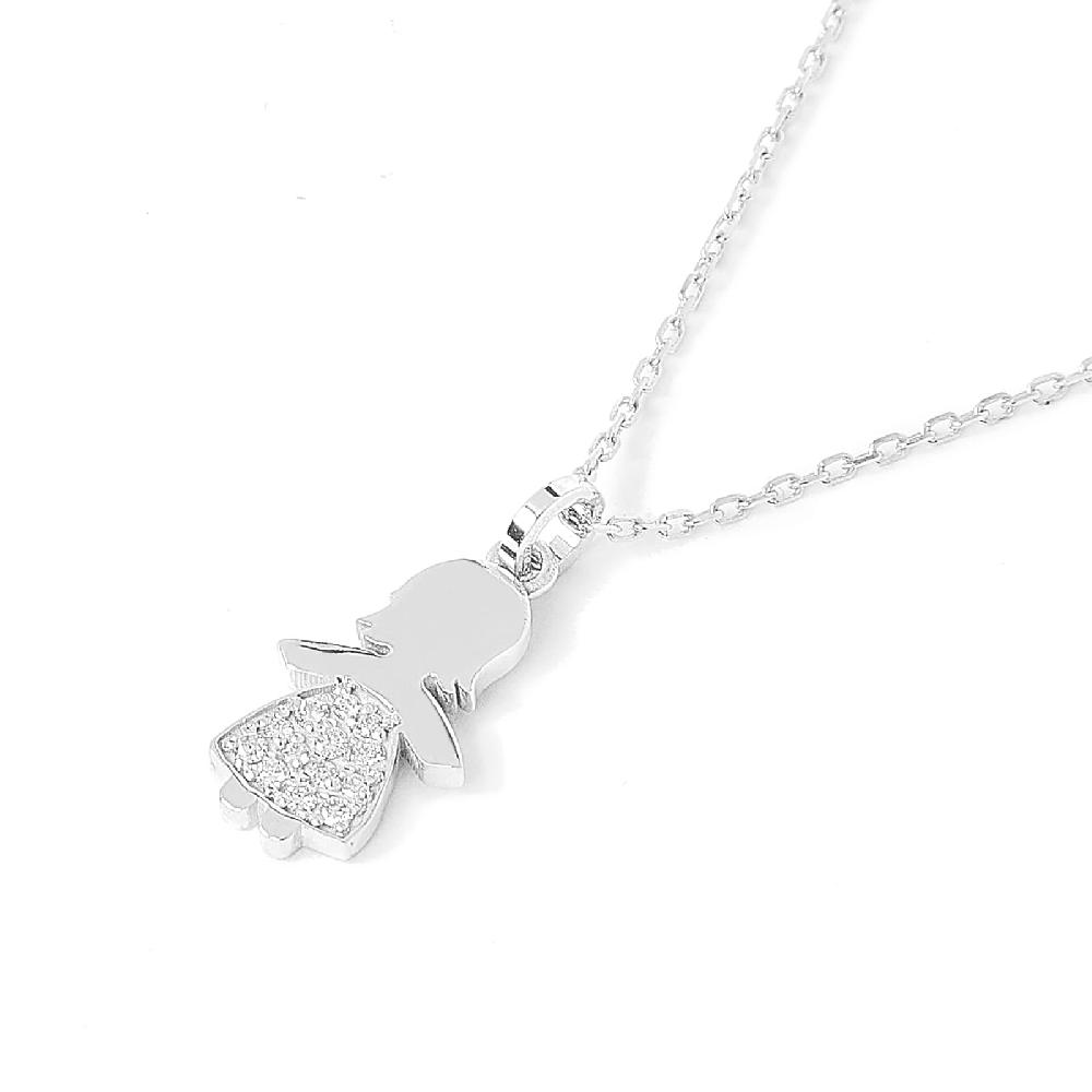 Unoaerre Collana in oro bianco con pendente bimba e diamanti | UNOAERRE Gioielli Convenienza