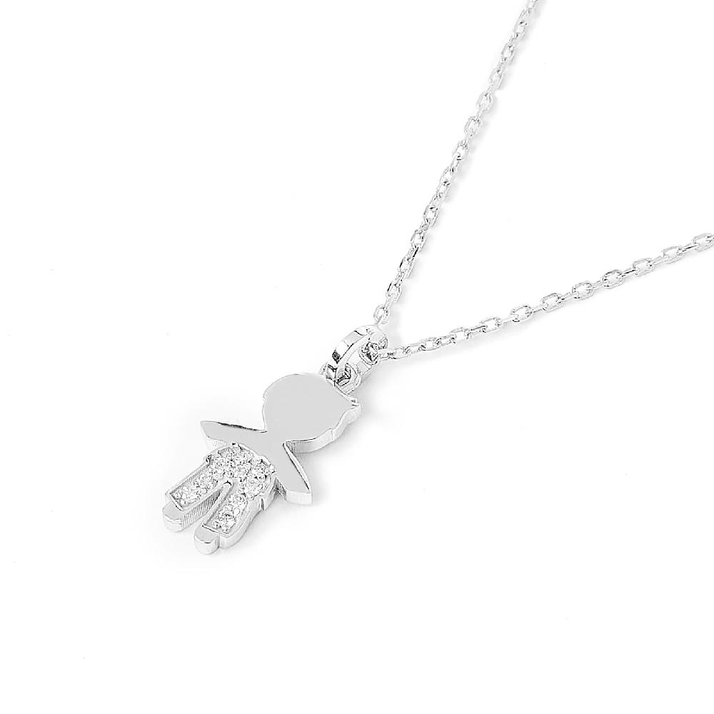 Unoaerre Collana in oro bianco con pendente bimbo e diamanti | UNOAERRE Gioielli Novità