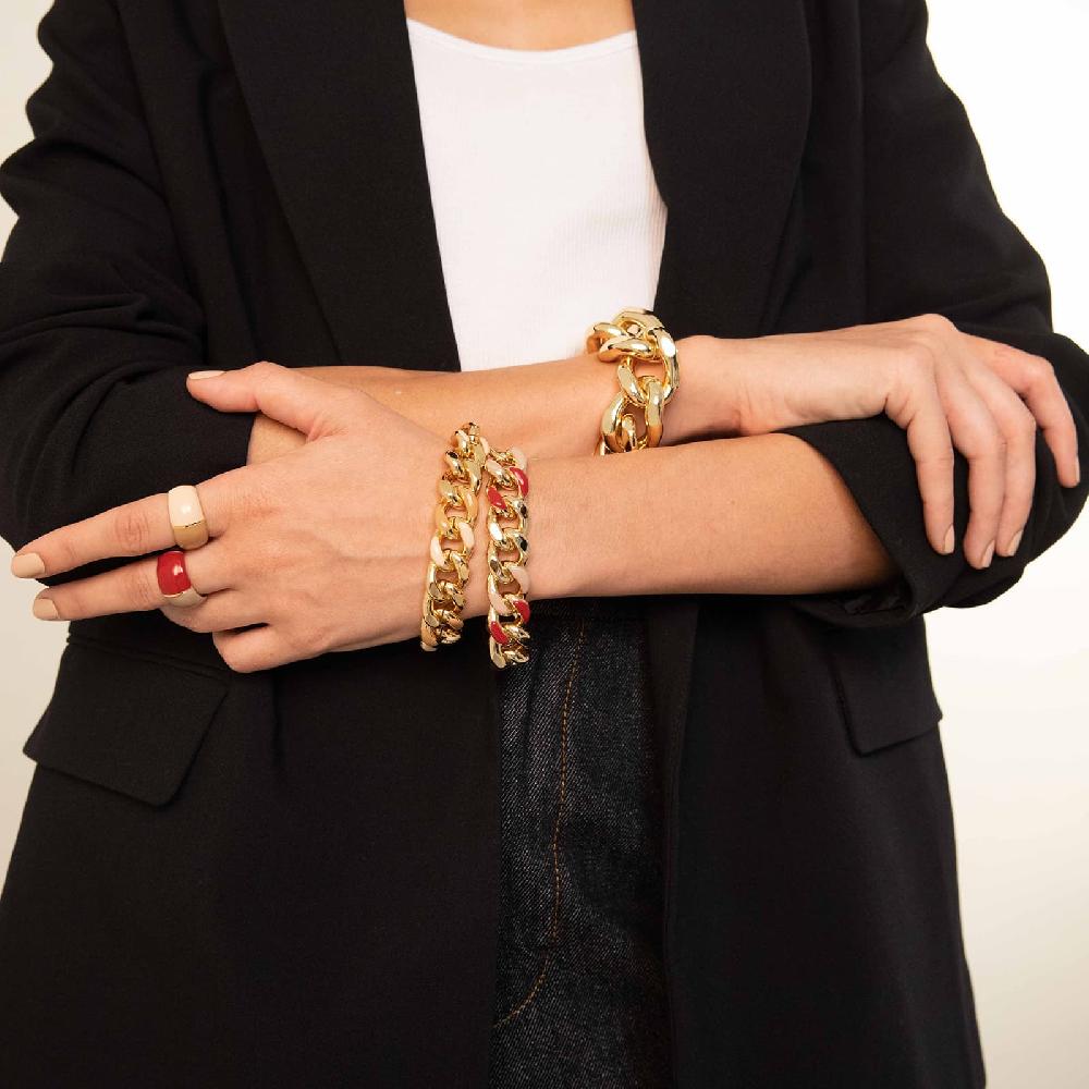 Unoaerre Bracciale donna catena grumetta smalto beige e rosso bordeaux | UNOAERRE Gioielli Offerta speciale della fabbrica