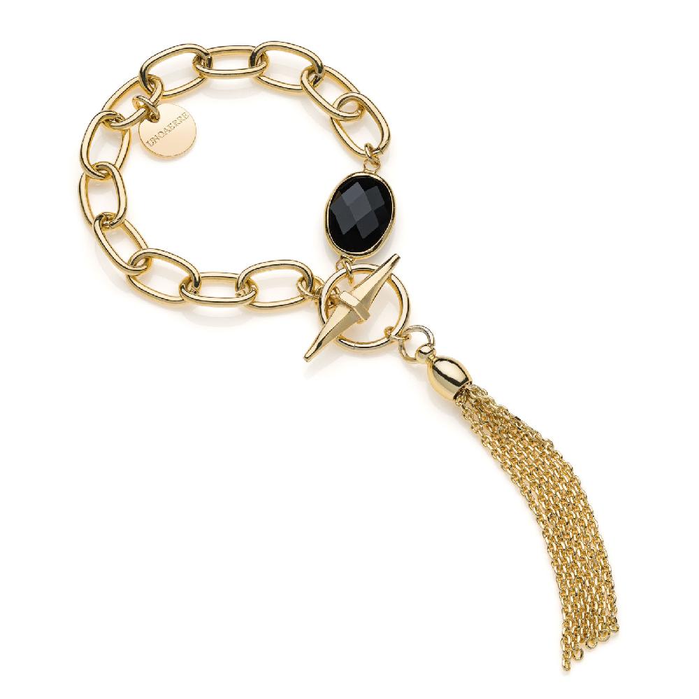 Unoaerre Bracciale catena dorata e pietra nera | UNOAERRE Gioielli Officina