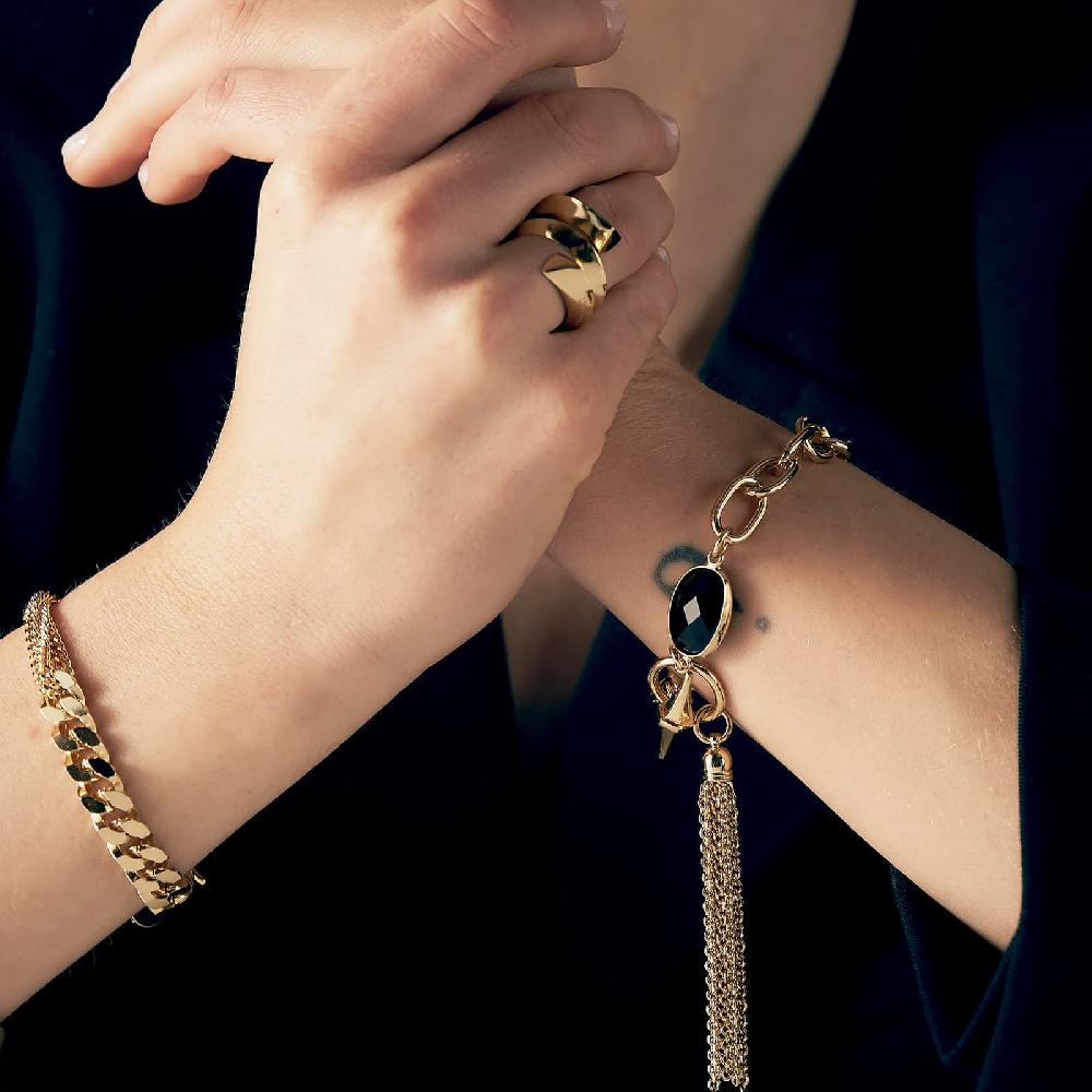 Unoaerre Bracciale catena dorata e pietra nera | UNOAERRE Gioielli Officina