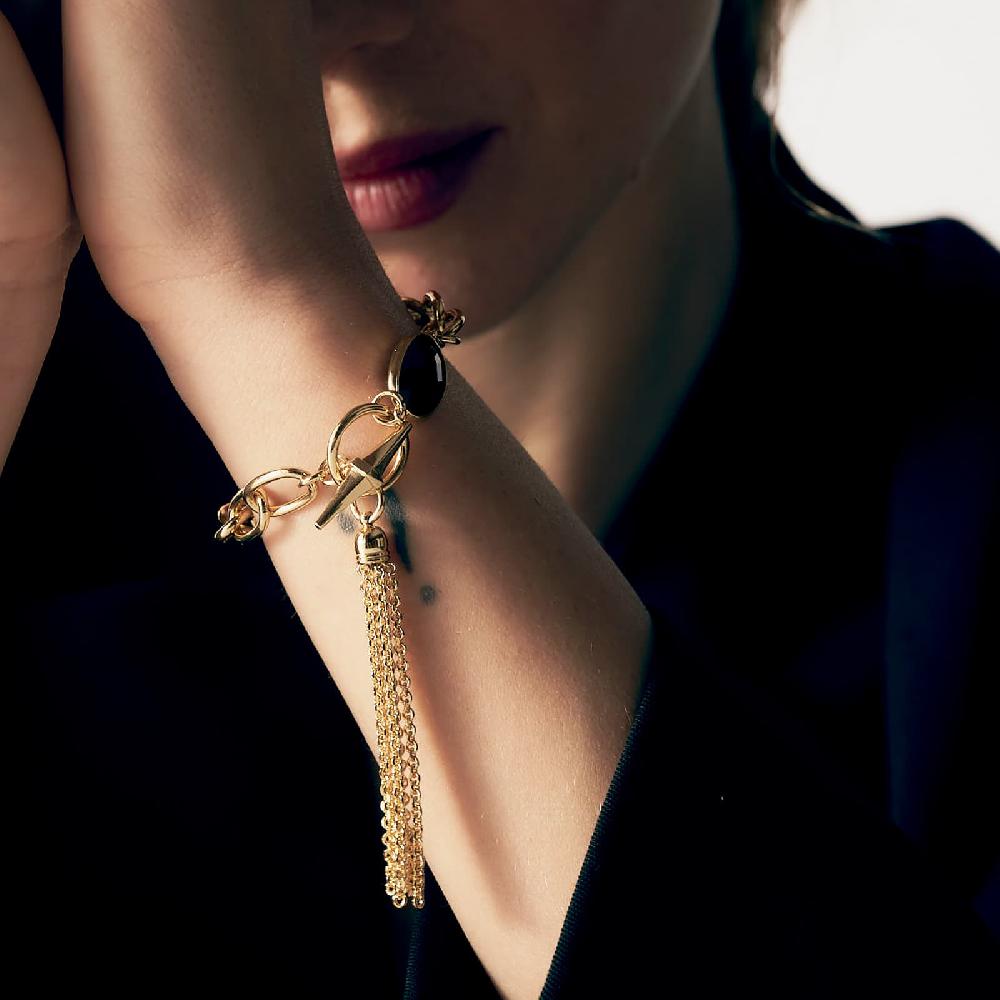 Unoaerre Bracciale catena dorata e pietra nera | UNOAERRE Gioielli Officina