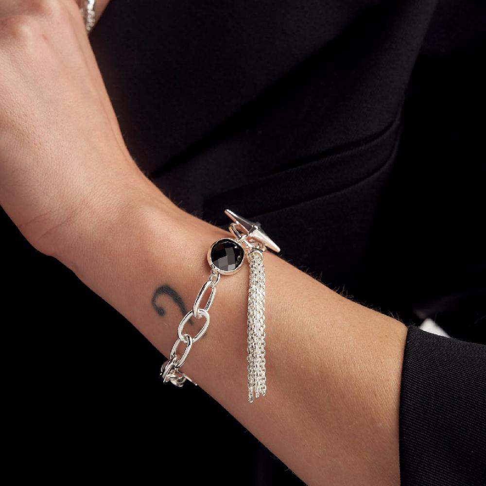 Unoaerre Bracciale catena argento e pietra nera | UNOAERRE Gioielli Limitato a 3 giorni