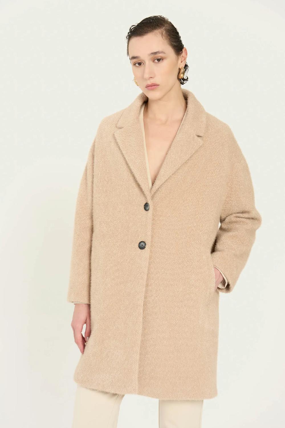 Vicario cinque Cappotto monopetto in panno beige Cesilia Spedizione Gratuita