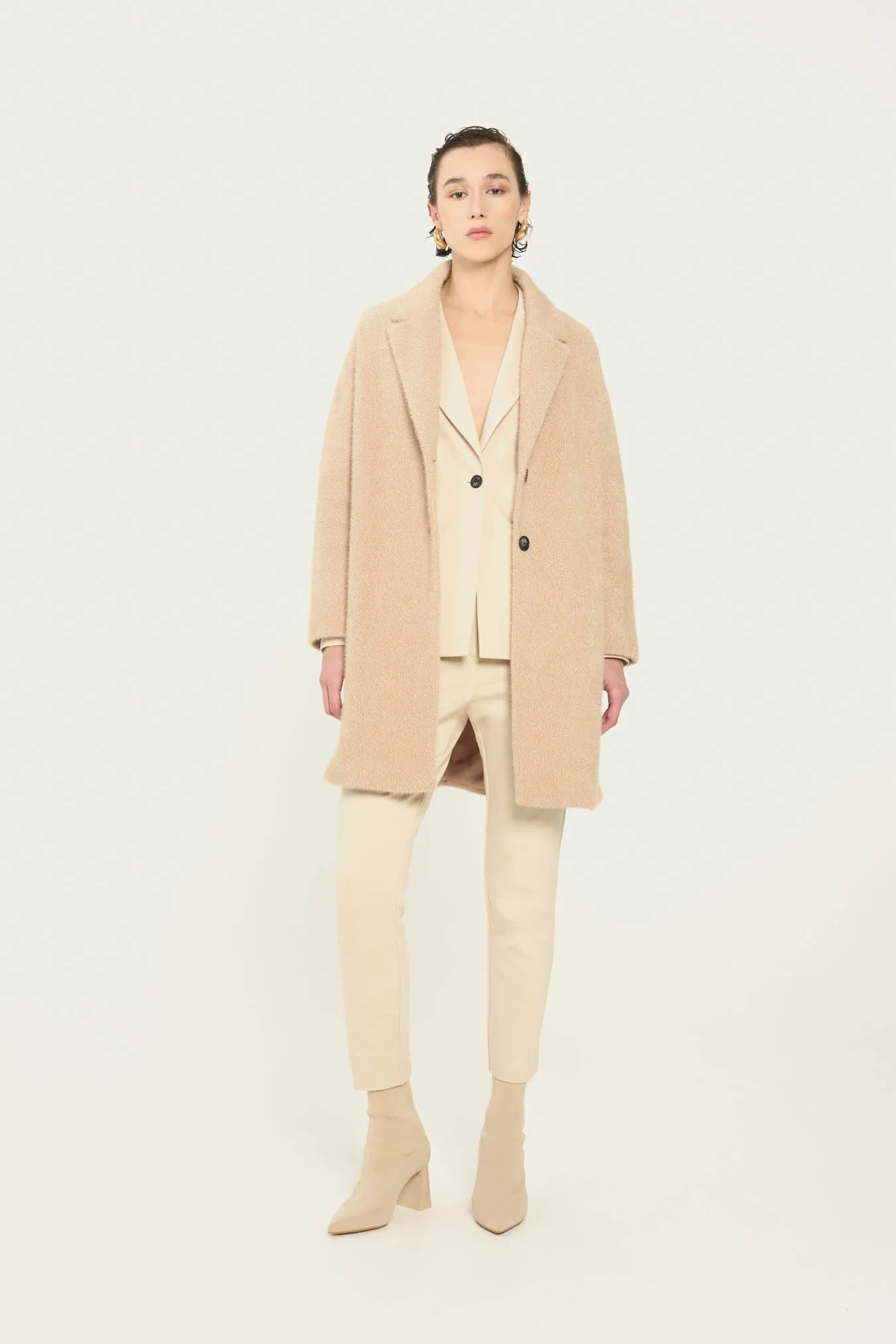 Vicario cinque Cappotto monopetto in panno beige Cesilia Spedizione Gratuita