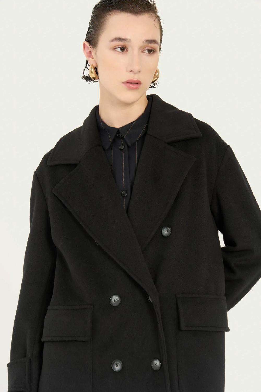 Vicario cinque Cappotto doppiopetto oversize nero Cate Soddisfazione Garantita