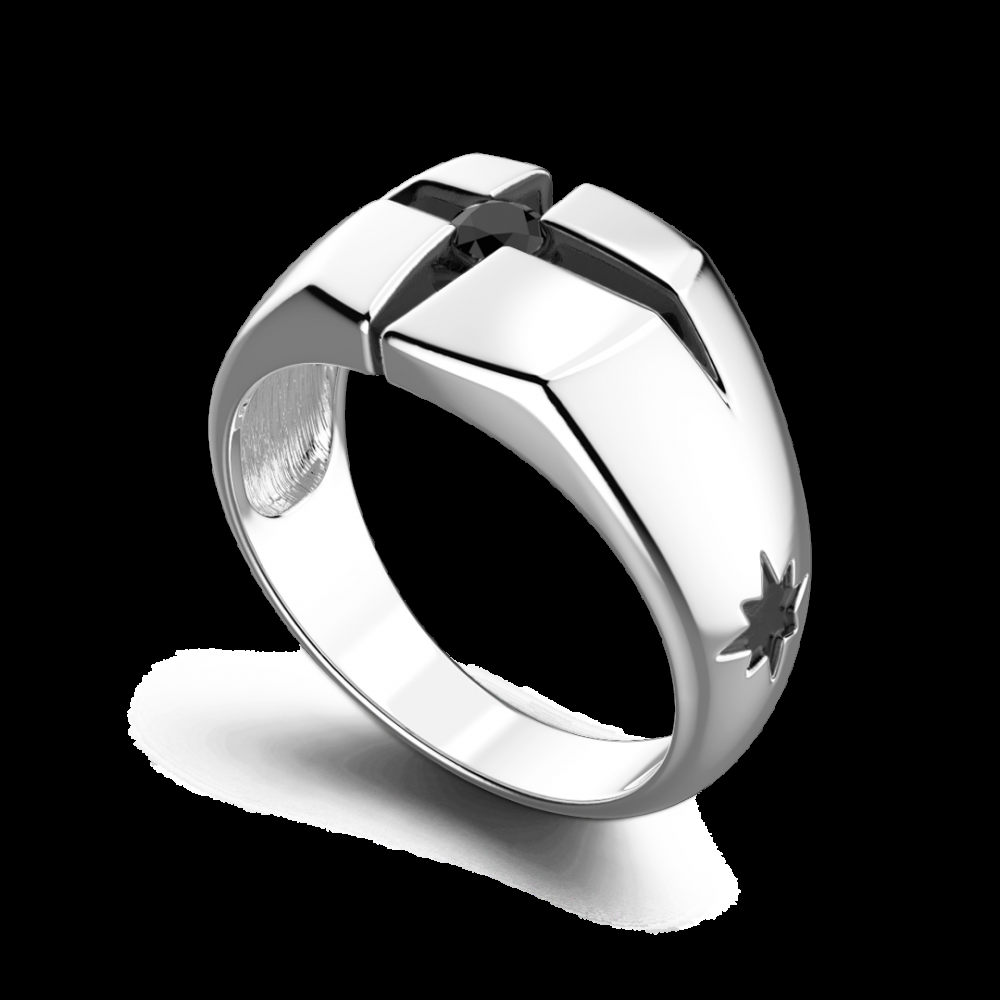Zancan Anello Zancan in argento con pietra nera Saldi Di Fabbrica
