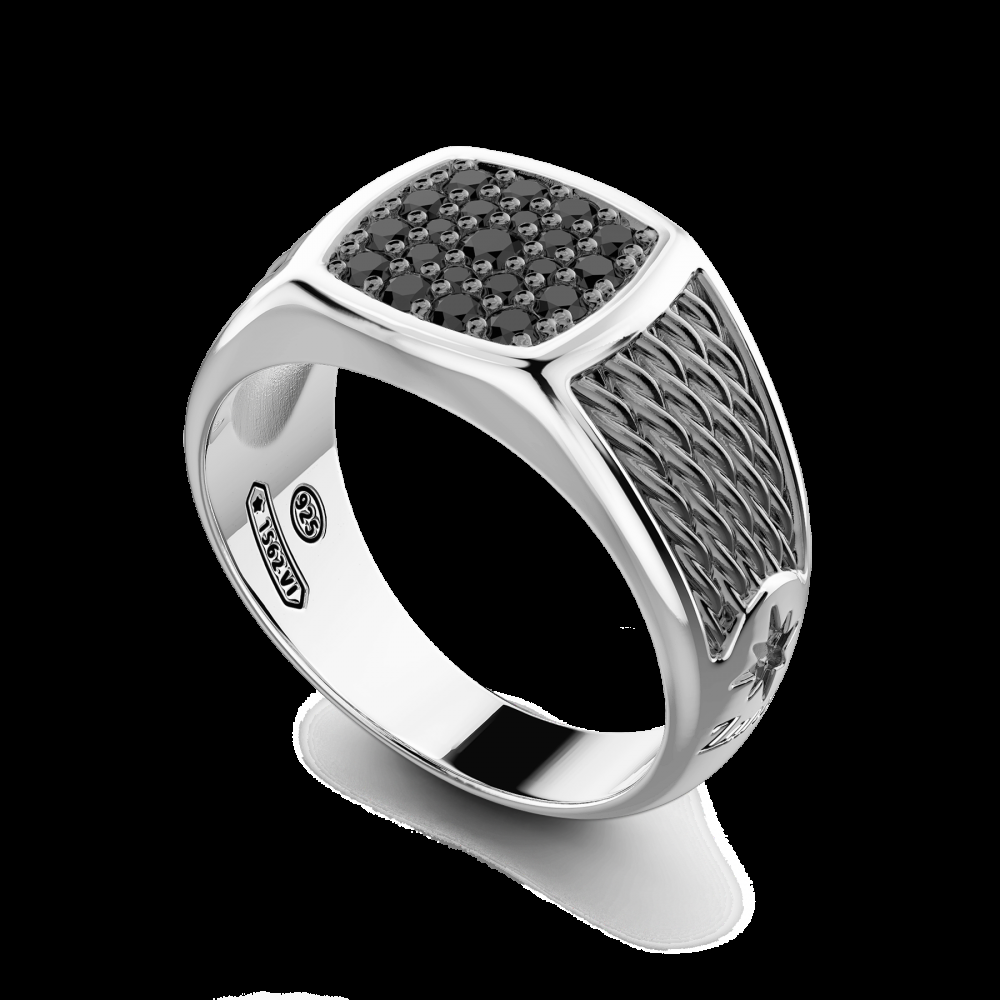 Zancan Anello chevalier Zancan in argento con pietre nere In Saldo