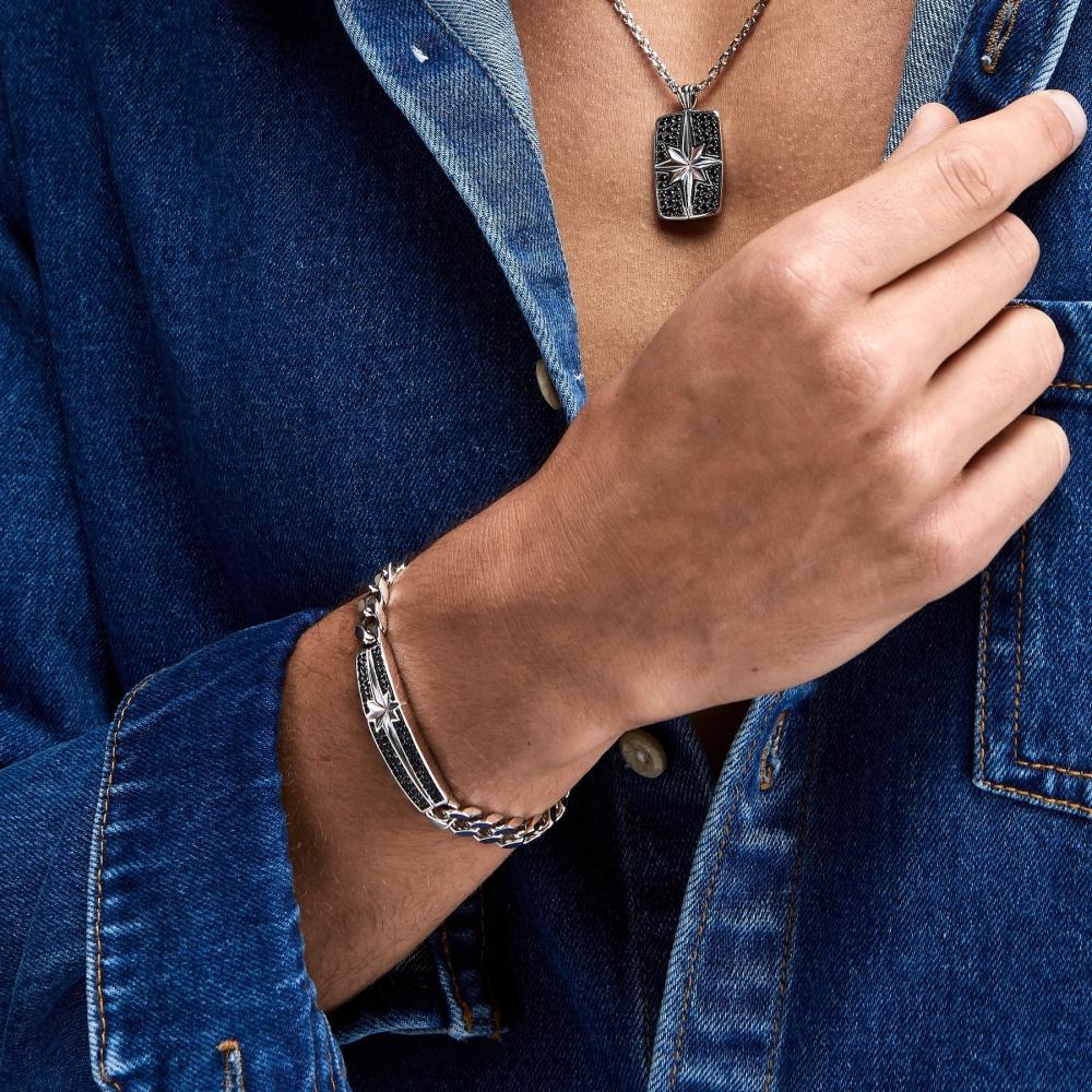 Zancan Bracciale grumetta Zancan in argento con pietre nere In Linea